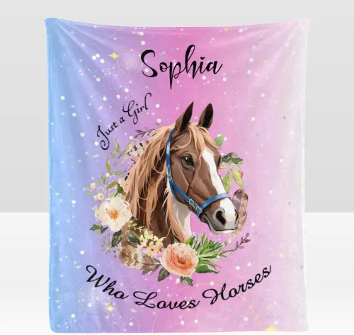 Vista 16 de Manta personalizada con texto en inglés «Just a Girl Loves Hors», manta de forro polar suave con nombre para regalos, sofá cama (50 x 60 pulgadas)