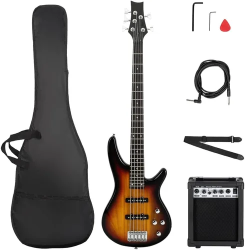 Vista 11 de Ktaxon Guitarra Bajo Eléctrica de 4 Cuerdas con Amplificador de 20 W, Pastilla Tipo PJ, Mástil de Arce Secado Naturalmente al Aire, Diapasón