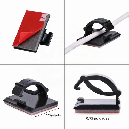 Vista 2 de Clips adhesivos resistentes para cables, paquete de 100 unidades, autoadhesivos, cable de cable, gestión de escritorio para oficina, hogar