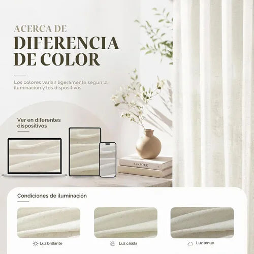 Vista 8 de Jowels Natural Linen Curtains 96 Inches Long 2 Panels for Living Room