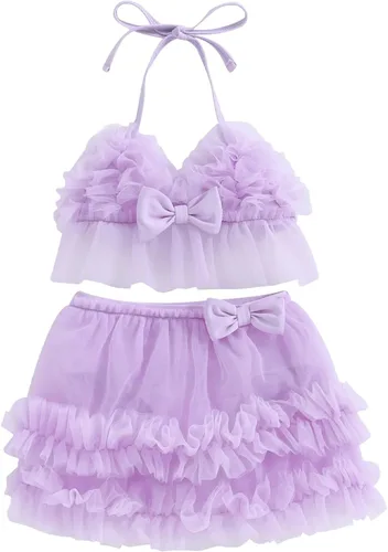 Vista 17 de Yccutest Traje de baño de flores para bebé, 3 piezas, parte superior triangular, parte inferior con volantes, sombrero para el sol, conjunto
