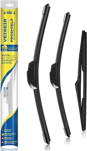 Vista 28 de Paquete de 3 plumas limpiaparabrisas delanteros y traseros para automóviles, calidad original de fábrica, 20 pulgadas, 20 pulgadas, 12 pulgadas