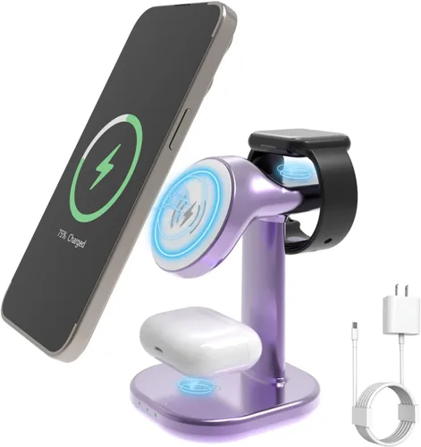 Vista 7 de Estación de carga inalámbrica para soporte de cargador Magsafe, cargador inalámbrico rápido para soporte de iPhone, cargador magnético 3 en 1