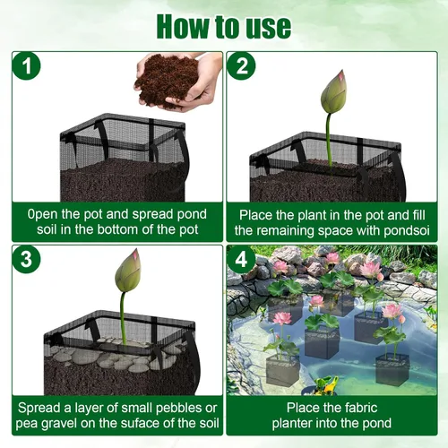 Vista 4 de Bolsas de plantación acuática con asas, maceta de estanque acuático de 7.8 pulgadas para estanque, bolsas de cultivo cuadradas, bolsas de tela