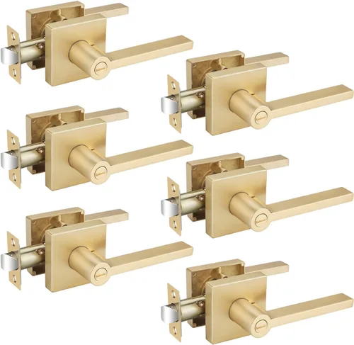 Vista 28 de EHOMEWARE Juego de manijas dobles para puerta delantera, paquete de 1 manija de puerta cuadrada de latón satinado, combinación de perilla de puerta