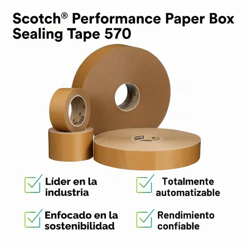 Vista 2 de 3M Scotch Performance - Cinta de sellado de cajas de papel 570, marrón, 2.8 x 55 yardas (72 mm x 50 m), 1 rollo, compatible con reciclaje, ideal