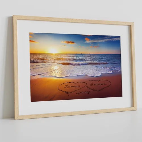 Vista 196 de A&T ARTWORK Love on Beach - Impresión fotográfica personalizada, incluye nombres y la fecha, regalo único para el aniversario de boda. Alfombrillas