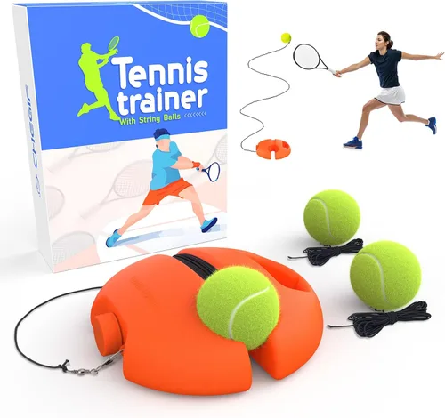 Vista 9 de Tennis Trainer Rebound Ball with 3 String Balls, Portable Tennis Training Tool Suitable for Beginners Sport Exercise-Blue