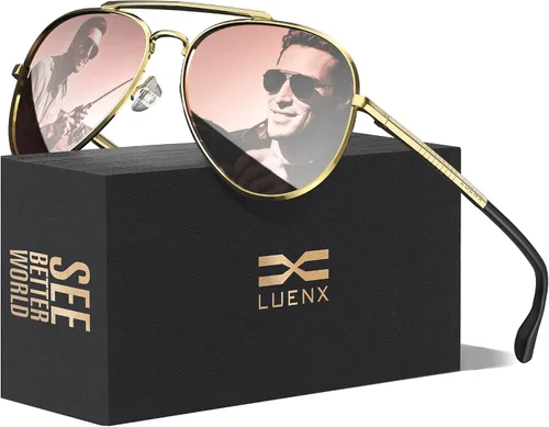Vista 13 de LUENX Aviator Polarized Sunglasses Men Women Classic UV400 Driving negro (Black/Black Frame)
