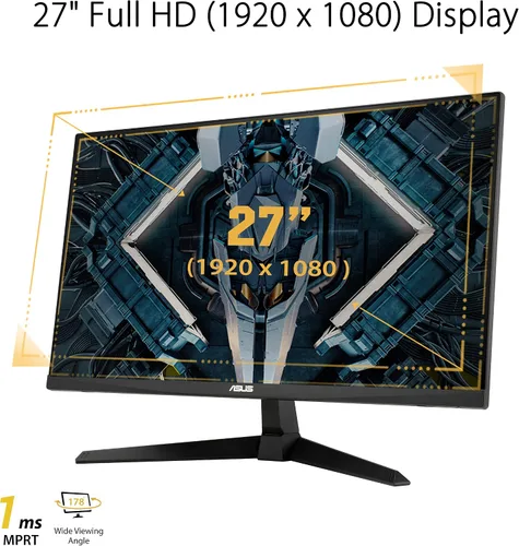 Vista 2 de ASUS TUF Gaming Monitor de juegos de 27 pulgadas 1080P (VG277Q1A) - Full HD, 165 Hz (soporta 144 Hz), 1 ms, Extreme Low Motion Blur, FreeSync