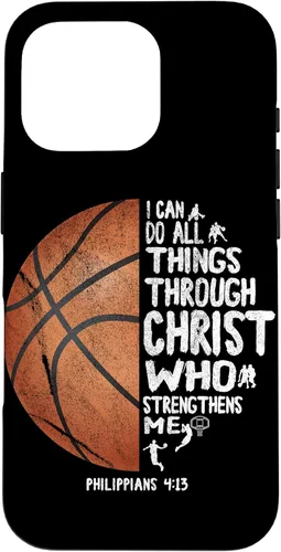 Vista 20 de Funda de baloncesto para iPhone 17 con texto en inglés "I can do All Things Through Christ Philippians