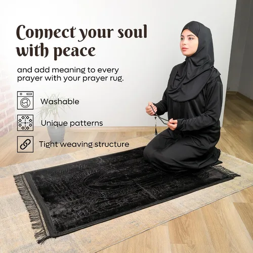 Vista 9 de Alfombra de oración – Alfombra turca Janamaz Sajada de felpa suave para hombres y mujeres, alfombrilla de oración lisa y sólida, regalo de Ramadán