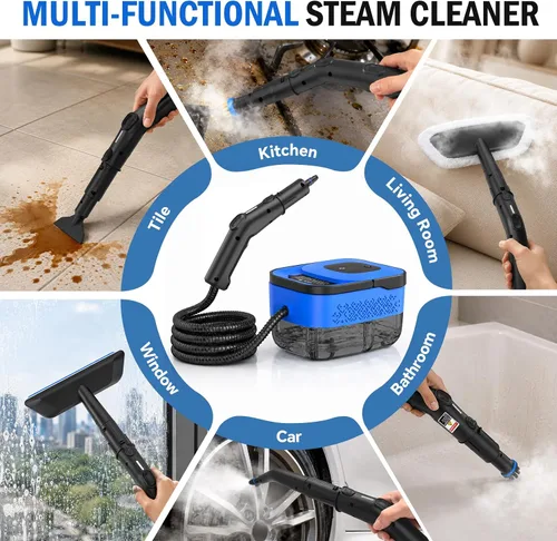 Vista 8 de Limpiador a vapor con mango de 3 niveles para limpiar el hogar y el Azul y negro