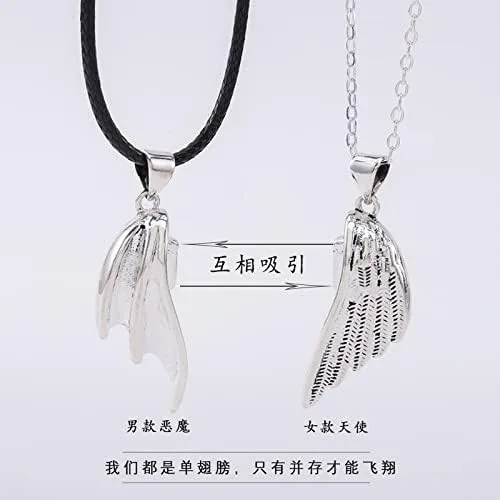 Vista 2 de COLORFUL BLING 2 piezas de collar con colgante de ala de demonio de ángel para mujeres, hombres, amantes, parejas, familia, rompecabezas