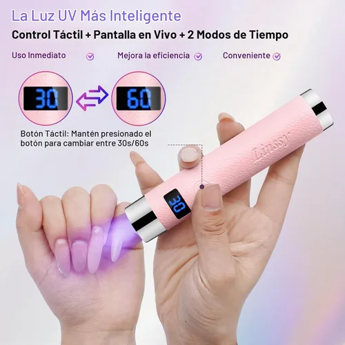 Vista 4 de Linssy Mini luz UV para uñas de gel,Sensor automático y soporte magnético Rosa
