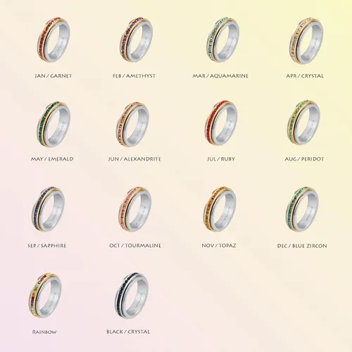 Vista 5 de Muses Art Design - Anillos para la ansiedad, anillos giratorios, anillos de banda con piedra de nacimiento, acero inoxidable, mujeres y hombres