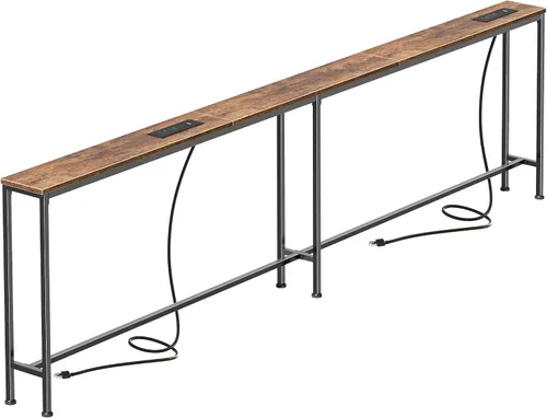 Vista 27 de SUPERJARE - Mesa de sofá de 79 pulgadas con 2 tomas de corriente y puertos USB-C, mesa consola estrecha de 5.9 pulgadas con almacenamiento, mesa