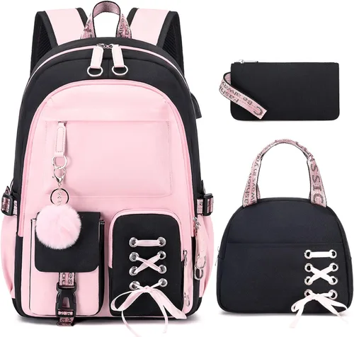 Vista 12 de ACESAK Mochilas para niñas, adolescentes y niños de primaria, secundaria, preparatoria, universidad, mochila escolar para niños estudiantes, Negro