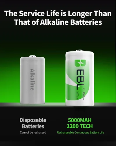 Vista 3 de EBL 8 baterías recargables de C 5000mAh Ni-MH C tamaño batería con 4 AA 4 AAA