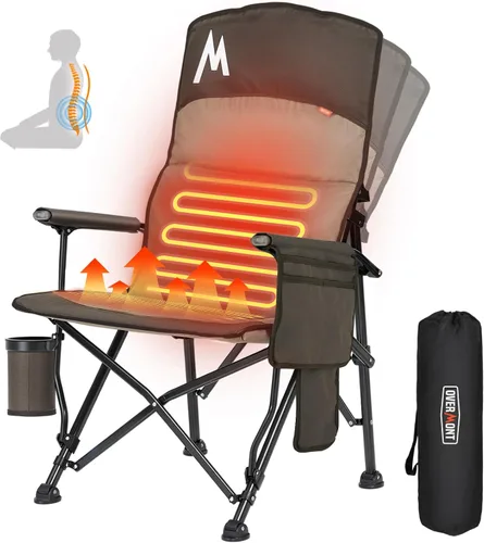 Vista 13 de Overmont Silla de camping climatizada con respaldo alto - 3 niveles de calor Calefacción por separado de 2 zonas - Soporte de 450 libras Silla
