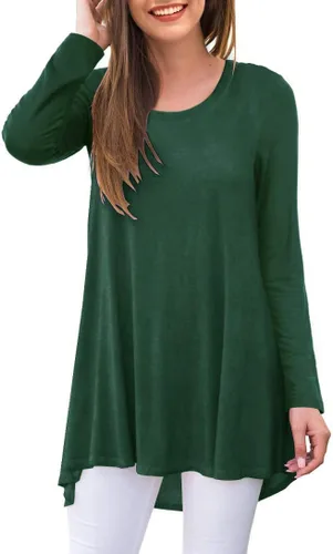 Vista 84 de AWULIFFAN Blusa tipo túnica holgada de manga larga con cuello redondo para mujer