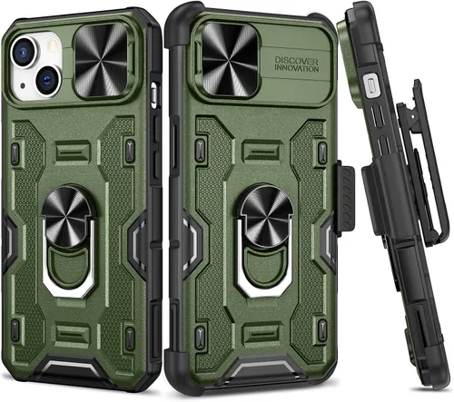Vista 22 de VEGO Funda para iPhone 13 Pro Max/iPhone 12 Pro Max con soporte, cubierta deslizante para cámara y funda con clip para cinturón, funda protectora