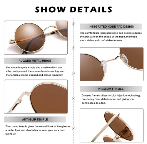 Vista 5 de Pro Acme - Gafas de sol polarizadas redondas para hombre y mujer, estilo John Lennon