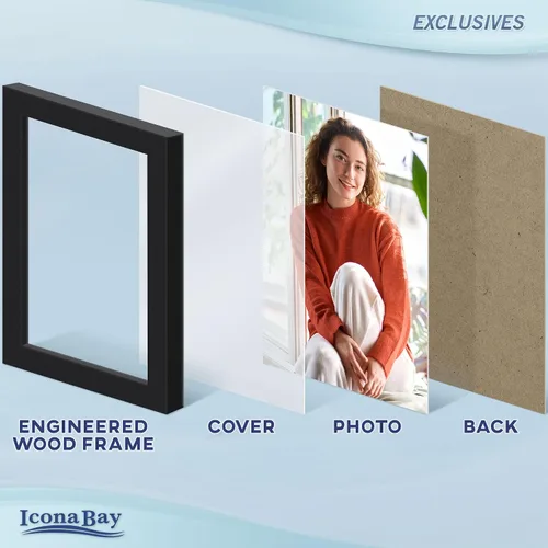 Vista 3 de Icona Bay Marcos de fotos 4" x 6" (negro, 6 unidades), marcos de fotos de madera compuesta resistente 4 x 6, diseño elegante, para mesa o montaje