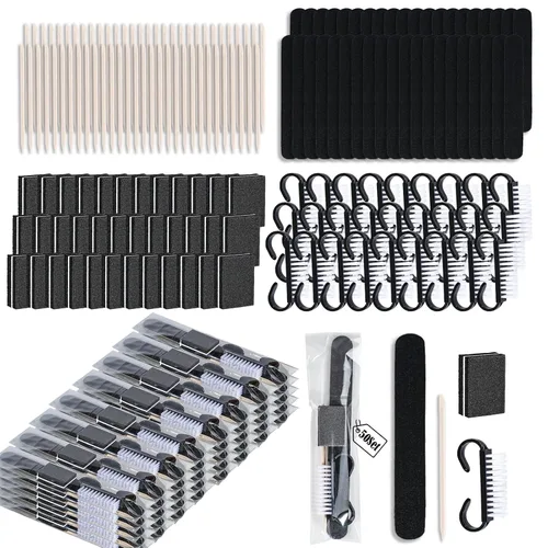 Vista 7 de 20 juegos de kit de manicura desechable básico de 4 piezas para viajes, cepillo de agarre, mini pulidor de uñas, lima de uñas y palo de madera