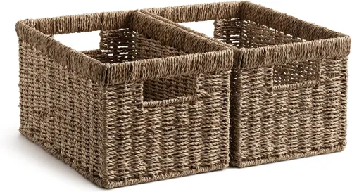 Vista 23 de StorageWorks Cesta de mimbre con asa, cestas de almacenamiento de mimbre para organizar, cestas de almacenamiento decorativas para estantes, cuerda