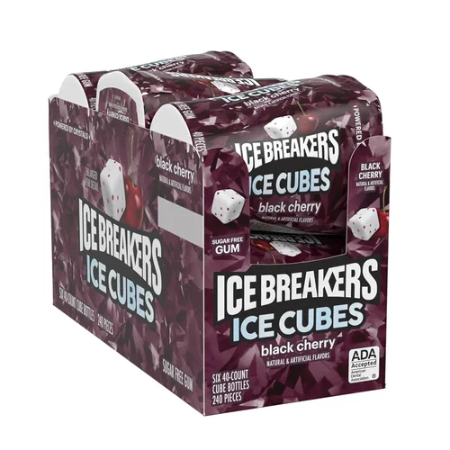 Vista 3 de ICE BREAKERS Ice Cubes - Botellas de goma de mascar sin azúcar con sabor a cereza negra, 3.24 onzas (6 unidades, 40 piezas)