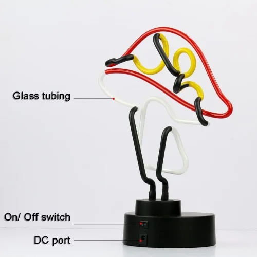 Vista 5 de Escultura de luz de neón de tubo de vidrio real de 12 V, letrero de neón de hongo para escritorio, decoración de pared hecha a mano, arte de pared