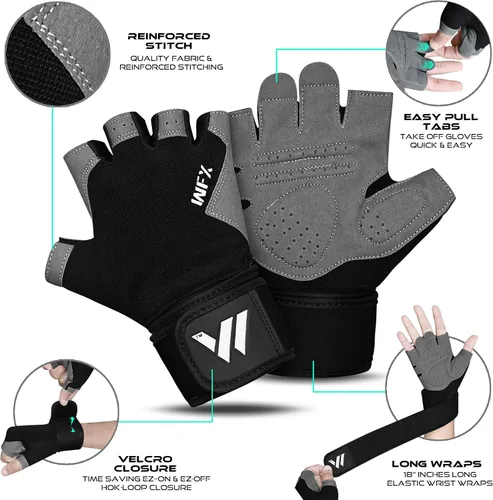 Vista 2 de WESTWOOD FOX Guantes de gimnasio para entrenamiento de fitness, antideslizantes, absorben los golpes, guantes de levantamiento de pesas, agarre