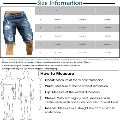 Vista 6 de Pantalones de mezclilla rasgados para hombre, elásticos, lavados, corte clásico, pantalones cortos de mezclilla casuales