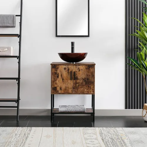 Vista 27 de eclife Lavabo de tocador de baño de 24 pulgadas, gabinete de metal moderno con estante inferior, fregadero azul para barco y grifo de ahorro de agua