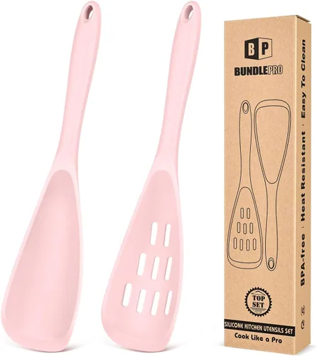 Vista 13 de BUNDLEPRO Cucharas de cocina de silicona para utensilios de cocina Caqui