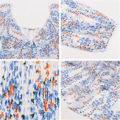 Vista 7 de Vestido corto de manga larga con volantes y cuello en V profundo para mujer