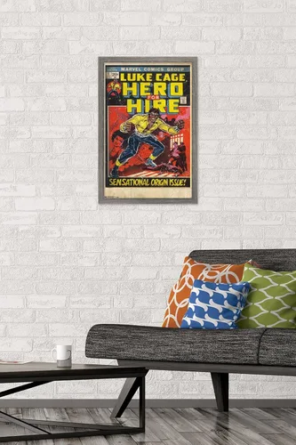Vista 2 de Trends International Marvel Comics Luke Cage - Hero for Hire Cover #1 Wall Poster, 22.4L x 14.7W, Barnwood Framed Version