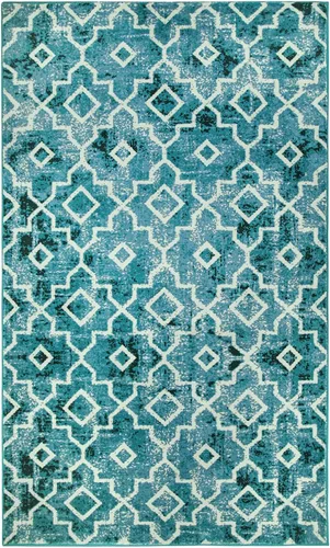 Vista 13 de Moynesa Alfombra marroquí lavable de 2 x 3 pulgadas, pequeña, azul, para cocina, baño, suave, antideslizante, de pelo bajo, moderna, geométrica
