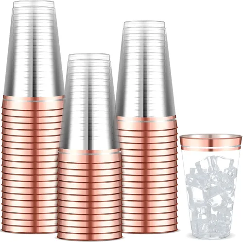 Vista 8 de Sliner 50 vasos de plástico duro con doble aro, copas de vino resistentes para vacaciones, Navidad, Año Nuevo, suministros de fiesta de cumpleaños