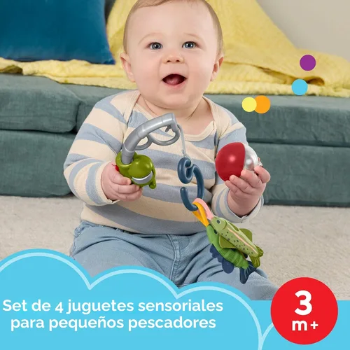 Vista 2 de Fisher-Price Baby Toys Mini Me Moments - Juego de pesca con carrete de 4 piezas, actividades sensoriales para el desarrollo del recién nacido a