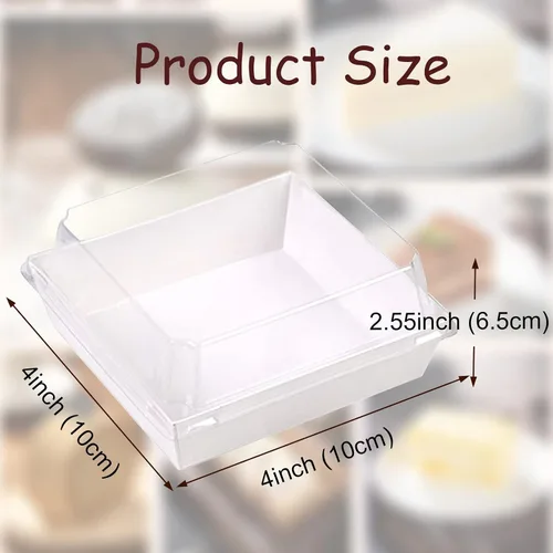 Vista 5 de RomanticBaking Paquete de 100 cajas de charcutería de 4 x 4 x 2.55 pulgadas con tapas transparentes, cajas de galletas, cajas de panadería, cajas