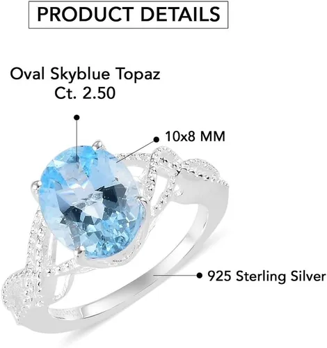 Vista 4 de Compra hermosos anillos de compromiso LC para mujer, piedra de topacio azul, plata de ley 925, piedra natal de amor, Metal, Topacio