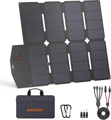 Vista 8 de SOKIOVOLA [Actualizado] Paneles solares plegables 50W Cargador de panel solar portátil 3 puertos de salida (USB-A USB-C DC) Panel solar plegable