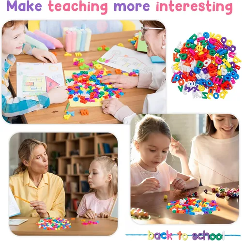 Vista 5 de Wesiti 204 piezas de letras con cordones del alfabeto, juguetes de aprendizaje para niños pequeños, cuentas del alfabeto ABC, juguetes