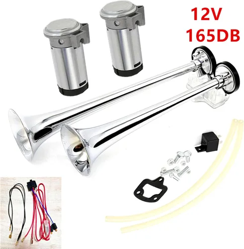 Vista 8 de Bocina de barco plateada de 165DB, bocina de tubo doble de tono alto/bajo de 12 V, súper fuerte para barcos, automóviles, yates, caravanas