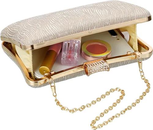 Vista 6 de Bolsos de mano dorados para mujer de noche, bolso dorado para boda, fiesta, novia, baile de graduación, formal, dorado, bolso de hombro