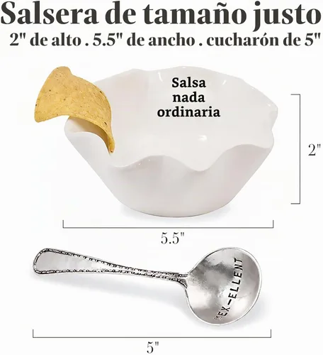 Vista 8 de Mud Pie Juego de Tazas de Inmersión de Cerámica para Salsa, Nacho, Blanco y Plateado