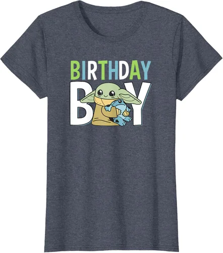 Vista 11 de Star Wars: The Mandalorian Grogu Birthday Boy Hug Blue Green T-Shirt Negro
