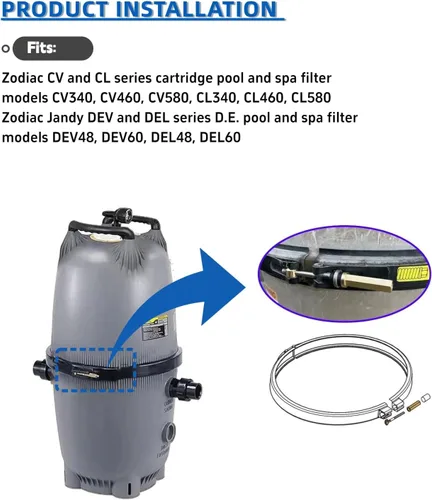 Vista 4 de Conjunto de perilla de anillo de abrazadera con varilla roscada y retenedor para Jandy DEV/DEL, Zodiac CV/CL filtro de piscina y spa, repuesto